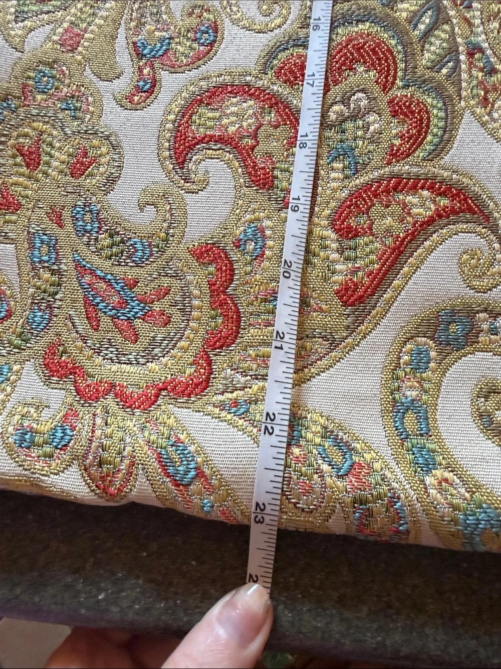 Paisley Print Fabric Pillow Cover Sham - Cream Base w Red, Green & Gold Paisley
